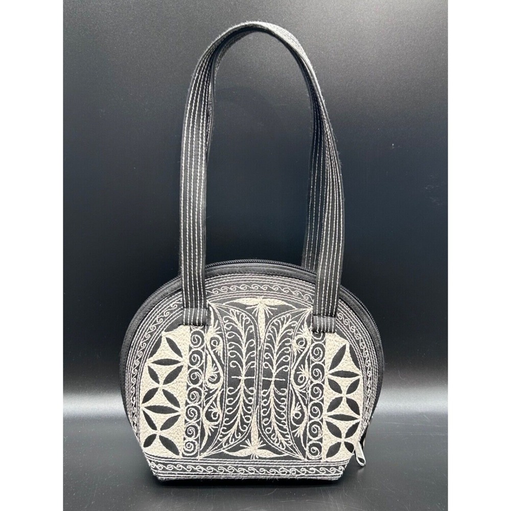 Laga Designs Embroidered Ethnic Handmade Handbag Petite Black‎ White EUC